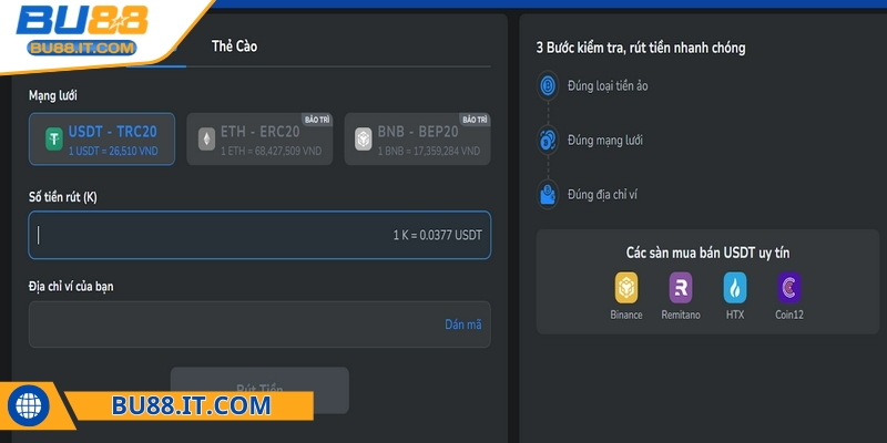 Hướng dẫn đổi xu sang tiền thật BU88 – Các bước đơn giản Hãy nhập số xu bạn muốn chuyển đổi